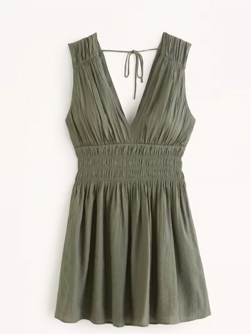 Abercrombie & Fitch Olive Green V-Neck Smocked Mini Dress
